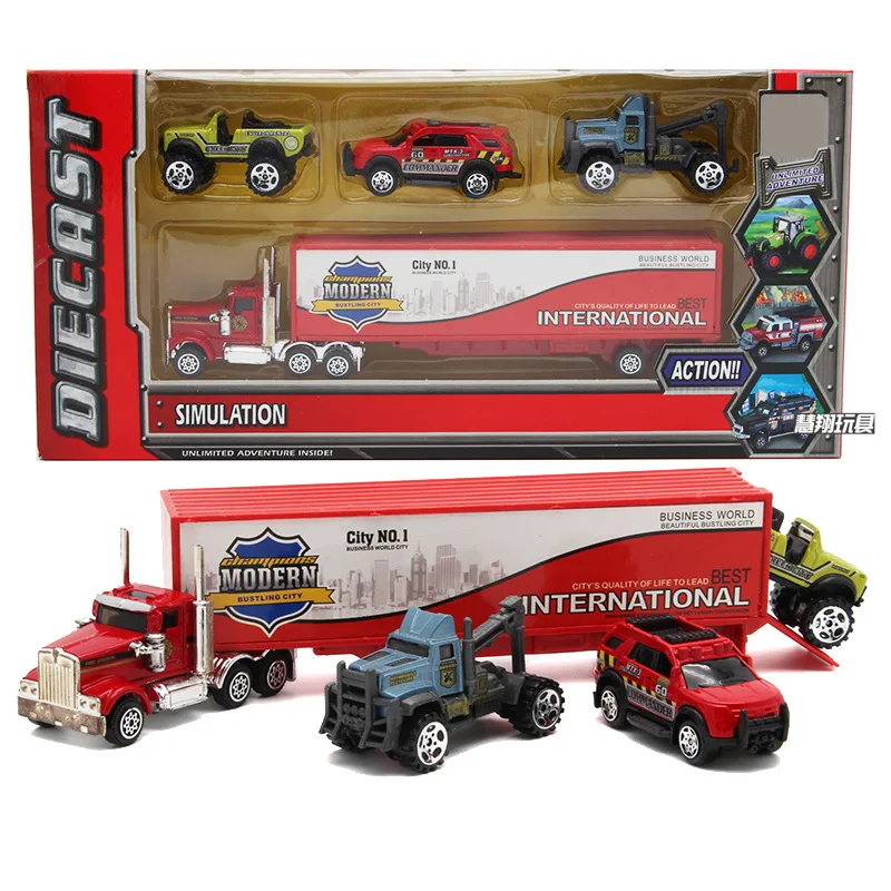 

Container plus 3 Small Car Set Alloy Front Toy Door Opening