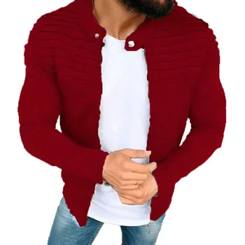 

Fashion Men's Autumn Winter Casual Solid Color Wrinkled Jacket Outerwear Slim Long Sleeve Zipper Cardigan Coat Red XXL