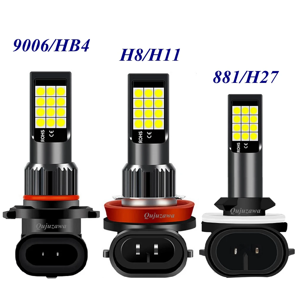 2Pcs Car LED Bulb H11 H8 9006 HB4 881 H27 Front Fog Lamp Anti Fog 6000K White 3000K Yellow
