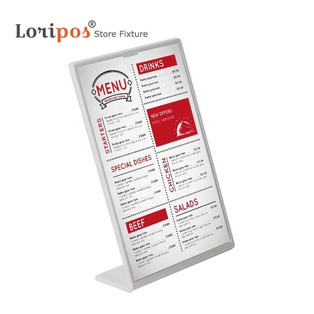 A4 l Shape Tabletop Acrylic Menu Sign Holder Promotion Products Counter Leaflet Flyer Poster Holder Display Stands Frame