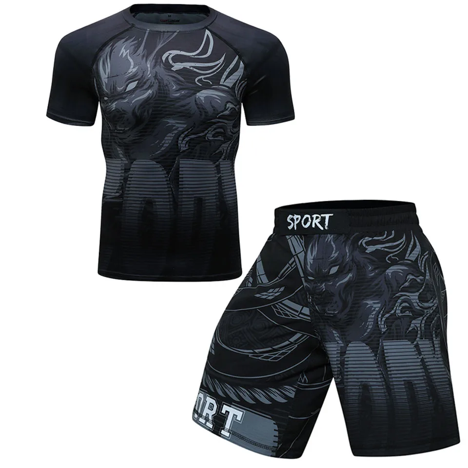 Rashguard mma черный ровающий Тигр облегающие наборы файтинг боксерские Джерси Муай
