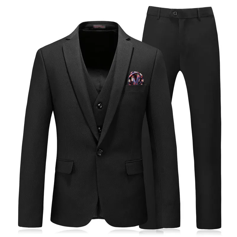 44.1       3??97Men`s suit 3 piece set (jacket + pants + vest) high-end gentleman men`s black business casual suit wedding groom formal suit