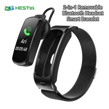 

M6 2-in-1 Removable Bluetooth Headset Smart Bracelet Steel Band Health Monitoring Sleep Pedometer Ear-hook Smart Headphone Band