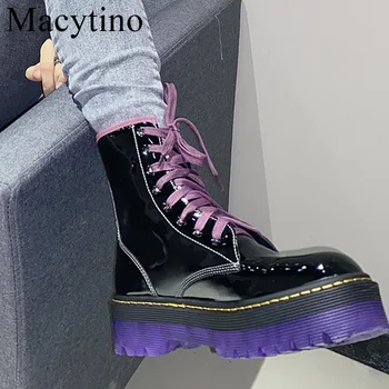 

Woman Ankle Boots Flat Heel Shoes Women Purple Lace Up Winter Autumn Shoes Daily Short Boots Woman Footwear Size 35-40