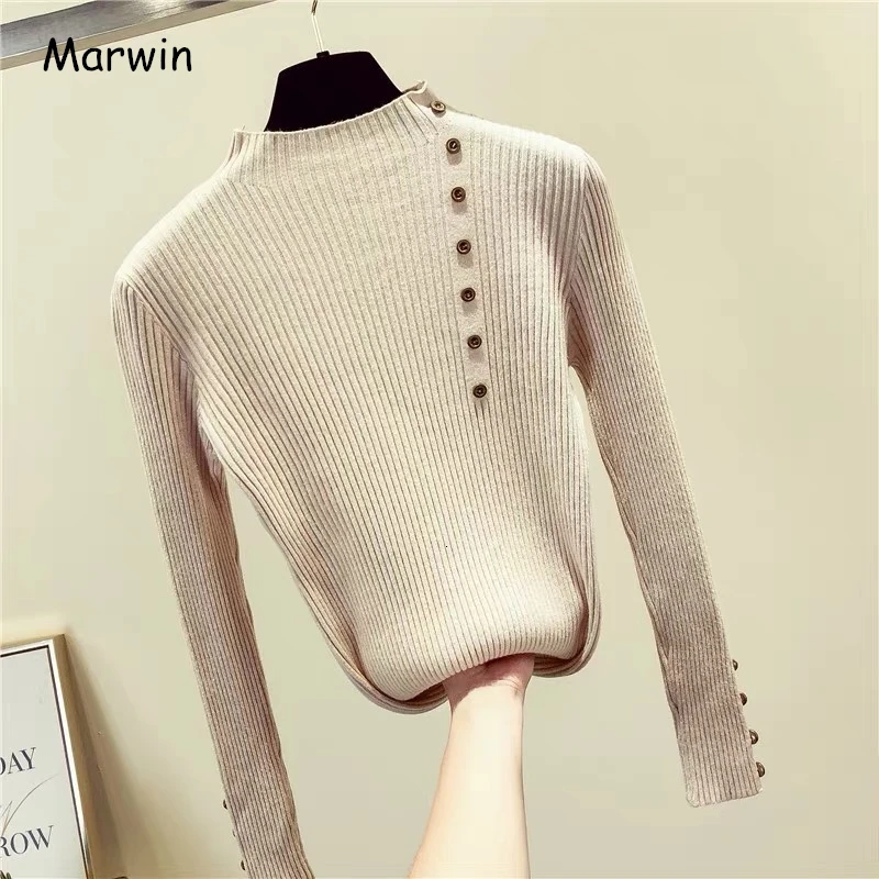 

New Marvin's Independent Regular Necklace Bottoming Sweaters Women Drip High Street Style Buttons in Autumn and Winter