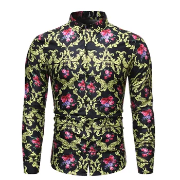 

Mens Hawaiian Shirt Long Sleeve Print Luxury Shirts Chemise Homme Men Women Retro Floral Shirt Male Casual Slim Fit Party Office