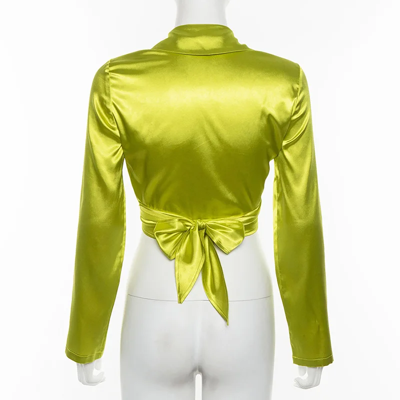 full sleeve bow crop tops women Chiffon T-shirts Harajuku basic street tee shirts mujer shirt clothes top vintage shirt clothes