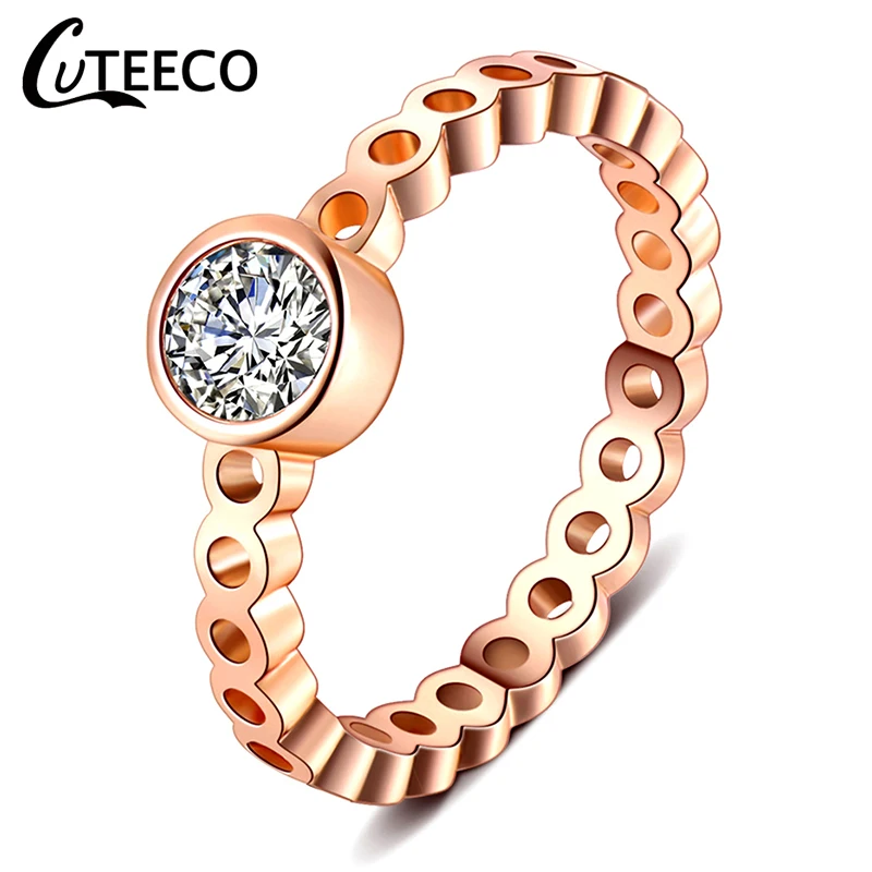 AD0706 CUTEECO розовое золото серебро Циркон Обручальное кольцо кристалл обручальные кольца для женщин модные ювелирные изделия подарок Anillos Mujer - Цвет основного камня: AD0706