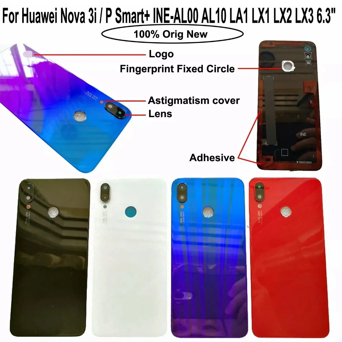 Оригинальная 3D стеклянная задняя крышка для huawei nova 3I nova 3i запасные части задняя крышка батарейного отсека Корпус+ крышка вспышки+ объектив камеры