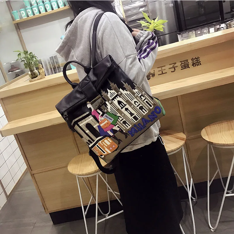

Backpack female 2019 new Korean embroidery large-capacity travel bag soft leather trend wild dual-use backpack tide