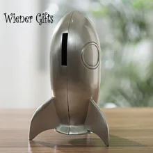 DIY Kids Childrens Rocket Money Saving Box Spaceship Outer Space Piggy Bank Toy Coins Piggy Bank Box For Birthday Gift Silver