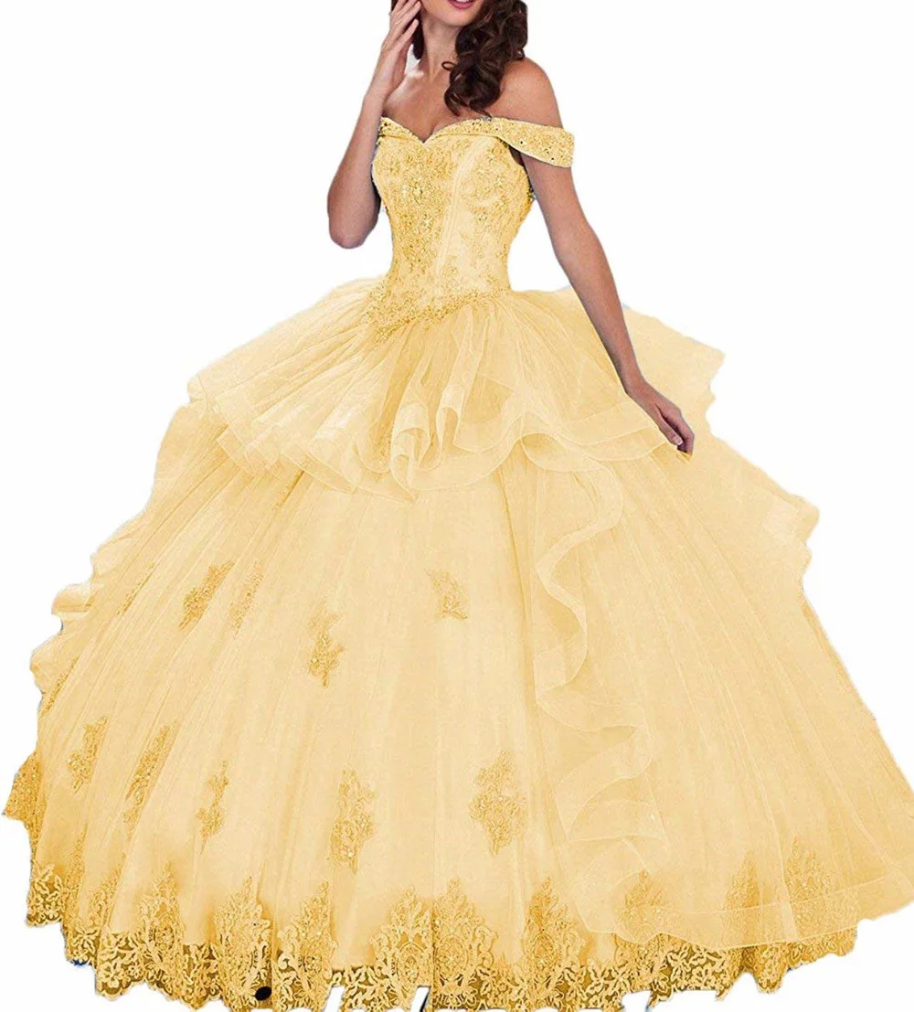 picture color Бальные платья с открытыми плечами и аппликацией из бисера vestidos de 15 anos со складками многоуровневый органза платья для выпускного вечера - Цвет: picture color