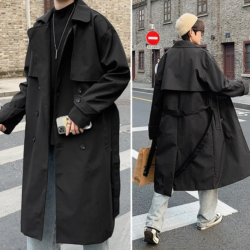 

2021 Autumn Clothing New Style Loose Winter Coats For Mens Khaki British Vintage Long Trench Coats Korea Windbreaker Streetwear