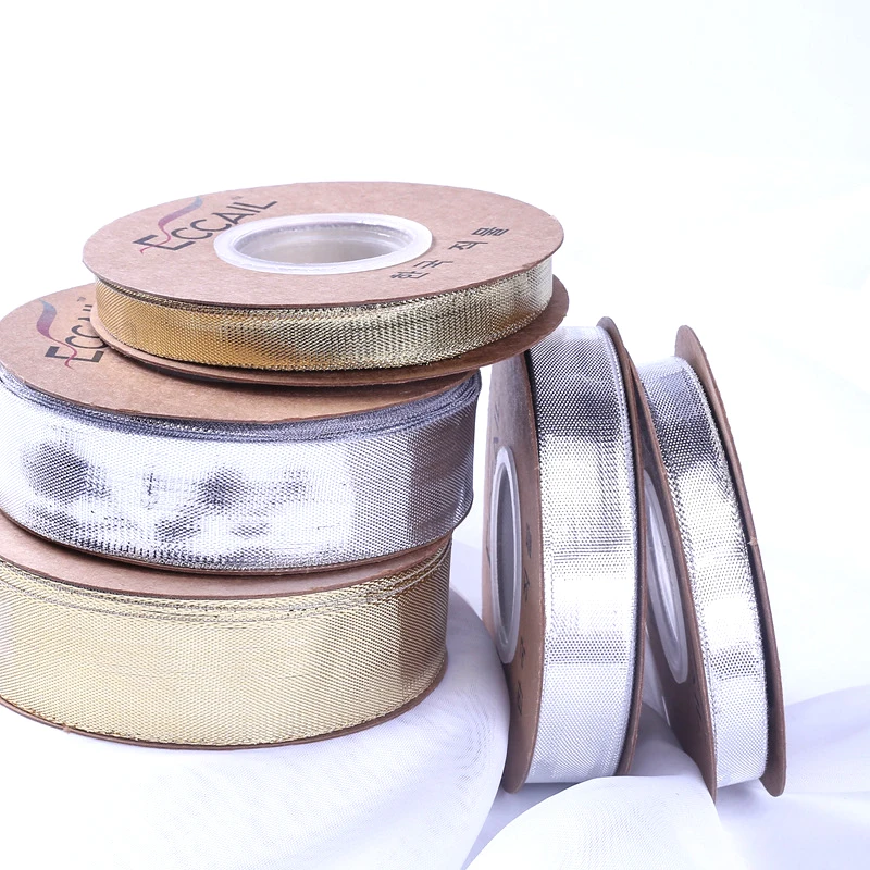 Gold and silver silk fabric ribbon diy craft gift box packaging ribbon bow flowers floral ribbon