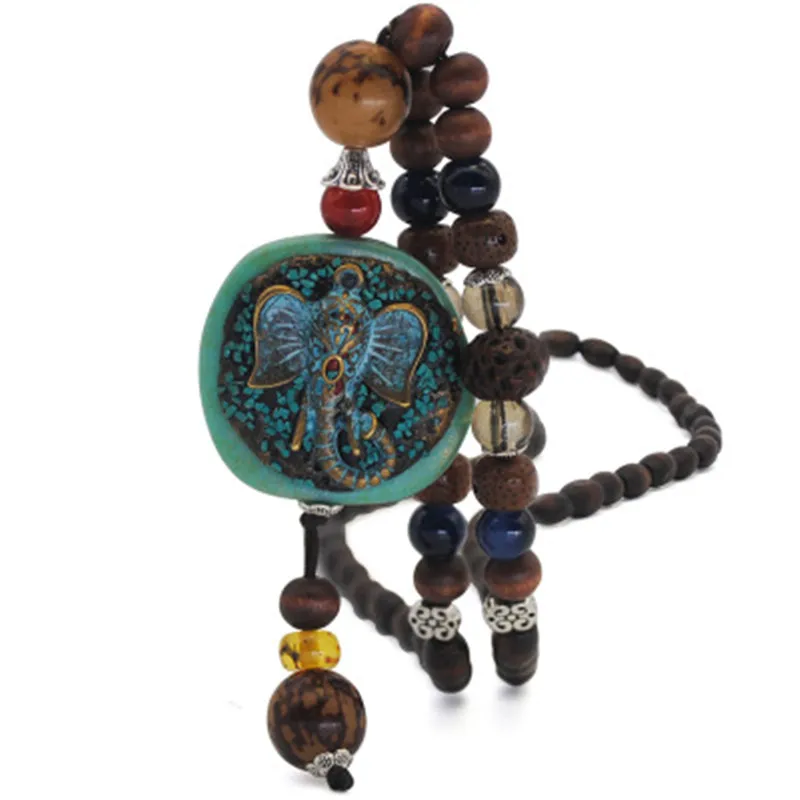 ##BUY Vintage Ethnic Strand Wood Bead Necklace for Women Nepal Retro Elephant Sweater Chain Autumn Winter Joker Necklace Jewelry boho