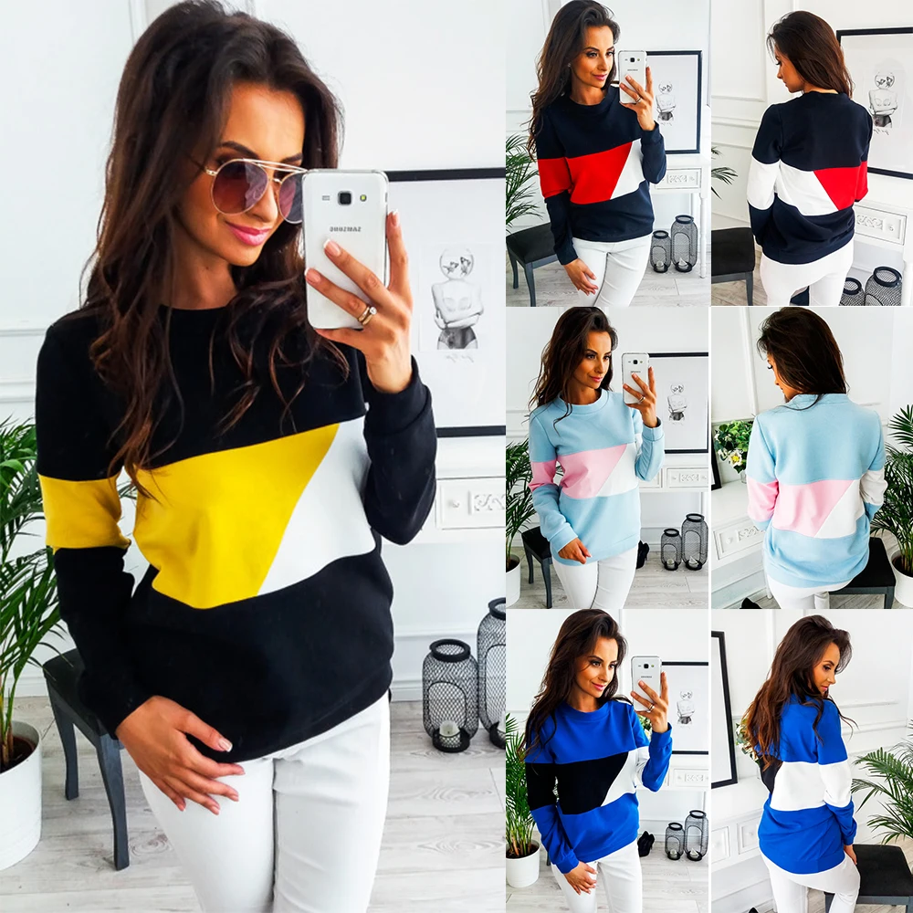 Meilleur 2019 Automne femmes Mode couleur Uni À Capuche Col Rond À Manches Longues décontracté Sweat Shirts