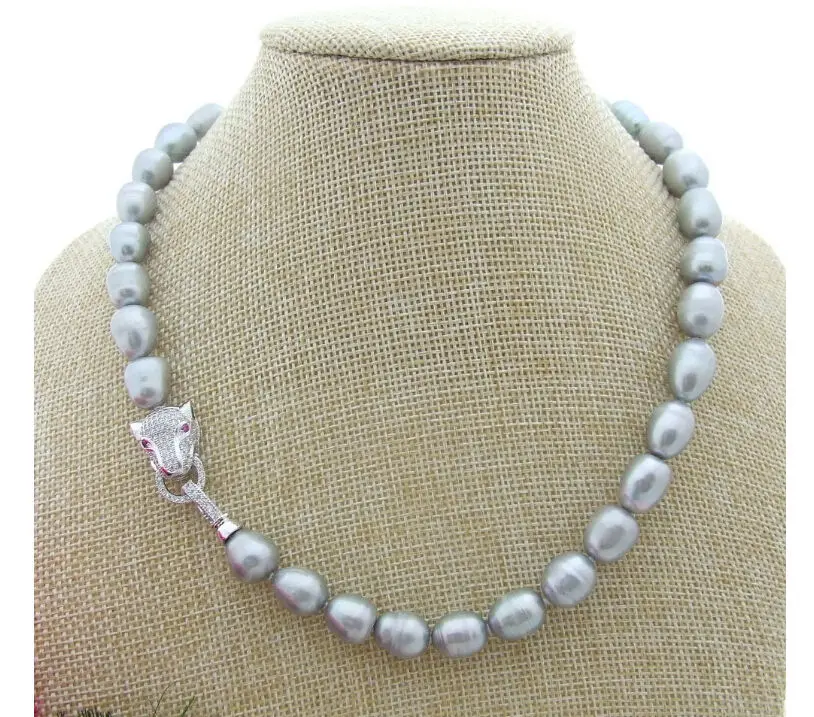 STUNNING 9-11MM SOUTH SEA SILVER GREY PEARL NECKLACE 18 INCH