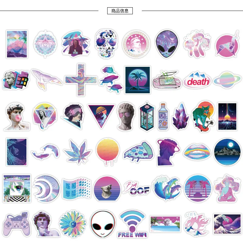 50pcs vaporwave art style stickers for laptop computer water bottle scrapbook album aesthetic trendy stickers for teens girls aliexpress mobile