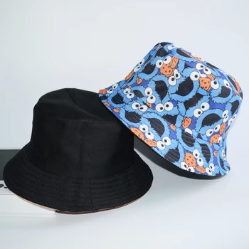 

Summer Reversible Cartoon Bucket Hat Women Men Sad Boy Cap Girls travel Hip Hop Bob Panama Vintage Printed Fishing Fisherman Hat