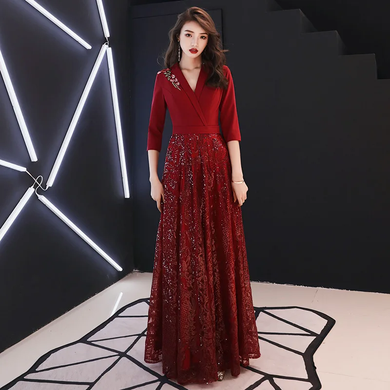 Новинка, вышивка, Qipao, сексуальное, v-образный вырез, для девушек, вечернее платье, с блестками, Сетчатое платье, благородное, Cheongsam, шикарное, Robe De Soiree