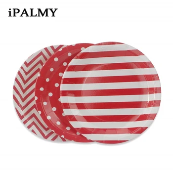 

ipalmay Red Striped Chevron Dots Party Tableware Disposable Paper Plates Cups Napkins Paper Straws for Wedding Birthday Party