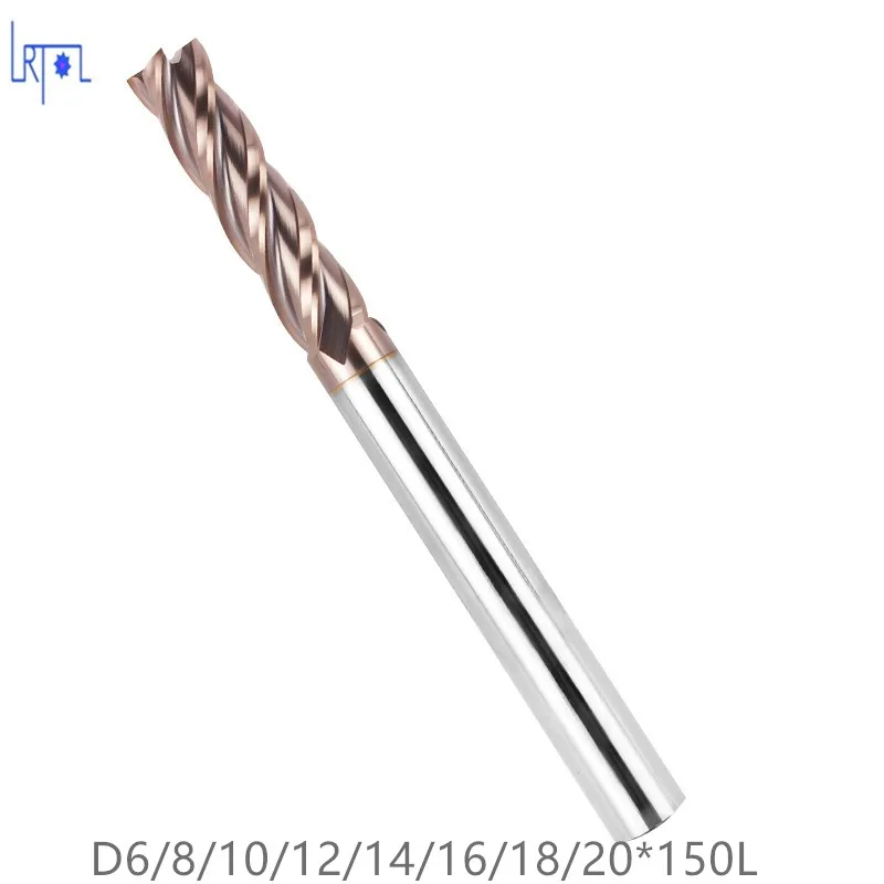 

HRC50 D6/8/10/12/14/16/18/20*150L Extra Long Tungsten Carbide Flat Square End Mill CNC Tool Milling Cutter of Machine