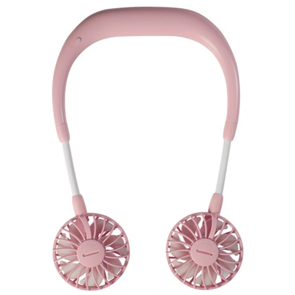 

Mini Hand Free small fan battery mini portable fan with colorful lights two fans Hanging around the neck for spor