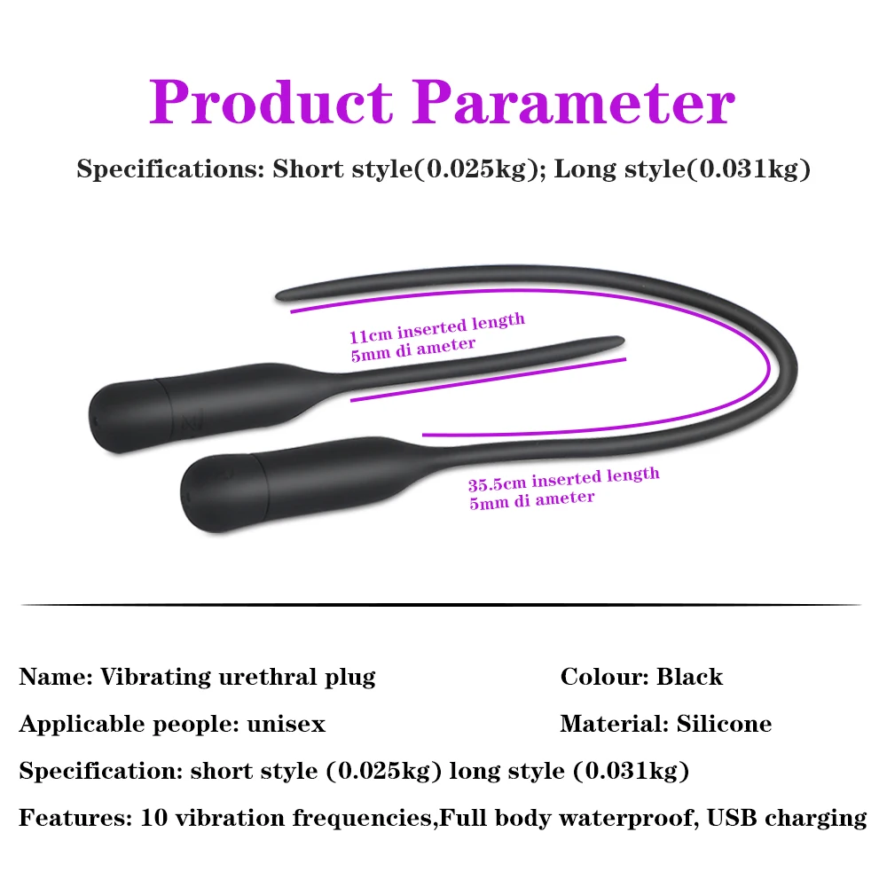 10 Speed Urethral Vibrator Male Dilator Female Penis Plug