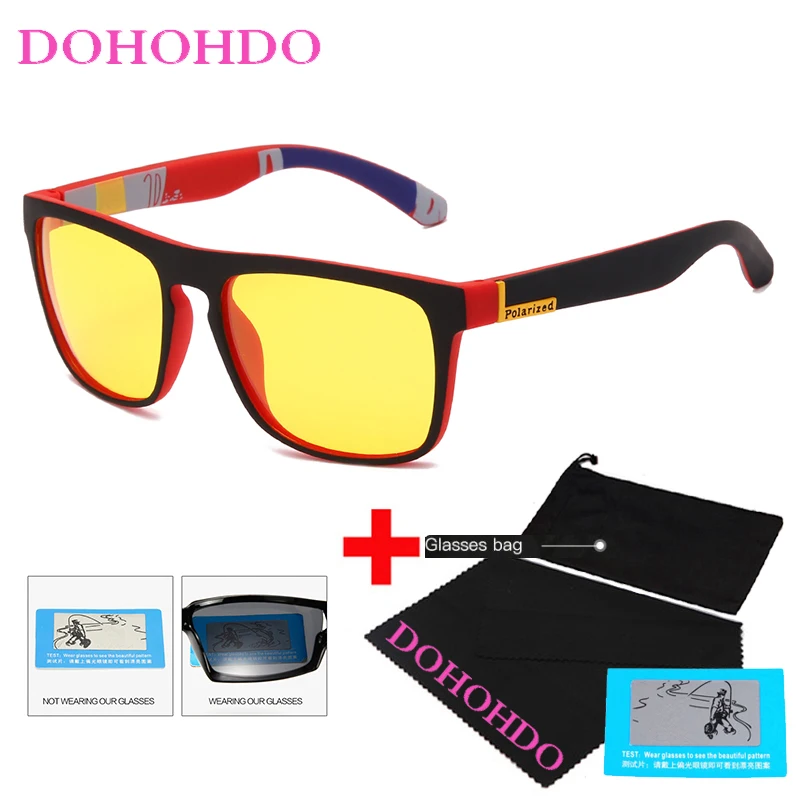 Night Vision Sunglasses Men Women Square Polarized Yellow Lens Anti-Glare Driving UV400 Eyewear