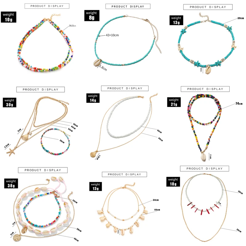 Tocona Bohemian Colorful Bead Shell Pendant Necklace for Women Starfish Multi-layer Chain Choker Necklace Summer Jewelry Collar