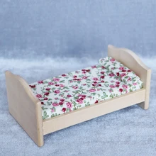 

1/12 Miniature Dollhouse Bed Wood Miniature Bedroom Accessory Miniature Furniture Dollhosue Decor Ornaments