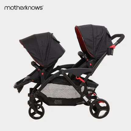 black Motherknows original double seat twins baby stroller,kinderwagen 2 in 1 baby cart, pushchair/pram - Цвет: black