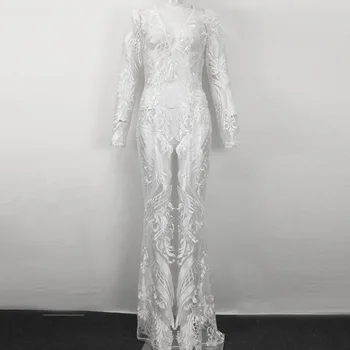 

White Evening Dress Elegant V Neck Long Sleeves Lace Floor Length Mermaid Women Wedding Party Formal Gowns Evening Dresses