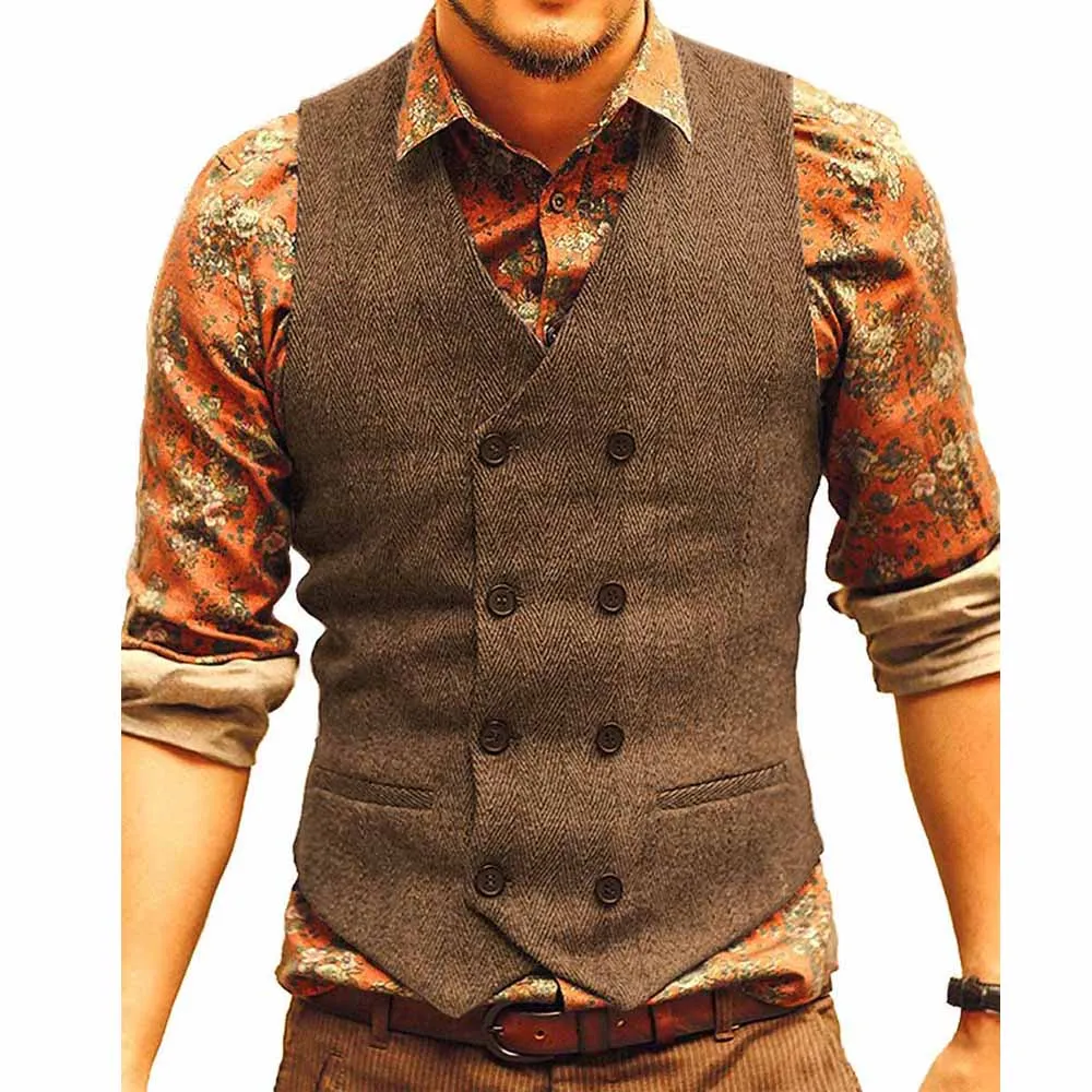 Lowered Suit Vest Waistcoat Steampunk Victorian-Style Jacket Wedding-Clothing Brown Groomman RLwqerG9dEa