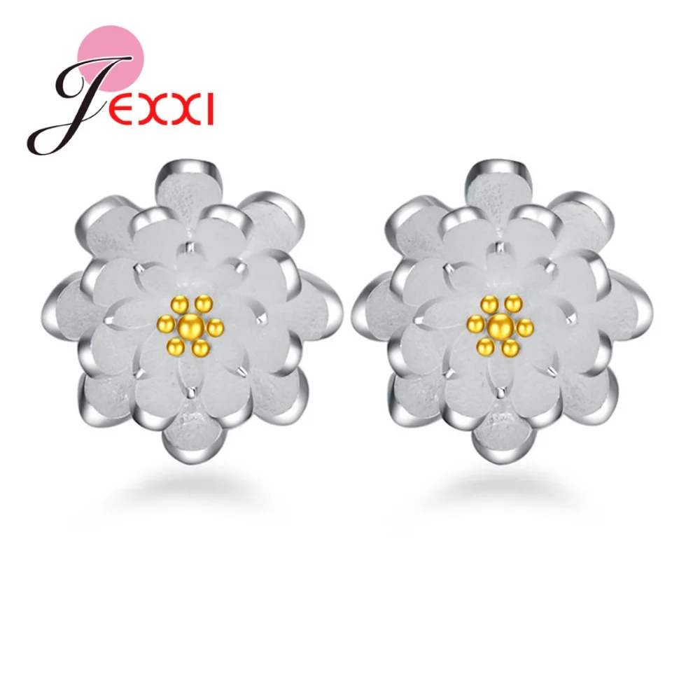 Горячая Мода 925 стерлингового серебра серьги лотоса Открытое кольцо ожерелья для