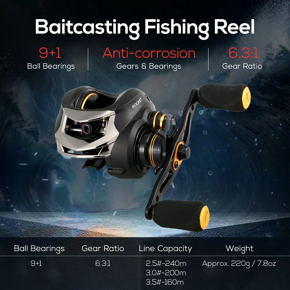 Spinning Fishing Reel 9+1 BB 6.3:1 High Speed Baitcasting Reel 8KG Max Drag Carp Fishing Reel Wheels Tackle With Storage Sack