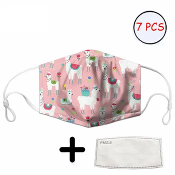 

THIKIN Kawaii Cartoon Alpaca Pattern Adult/Kids Breathable Germ Protection Mouth Mask Washable Elastic Germ Protection Mask 7pcs