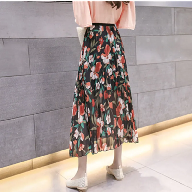 A Bohemian Women Fashion Skirts Fashion Casual Femal Long Skirt Floral Print Pleated Summer Beach Skirt - Цвет: A