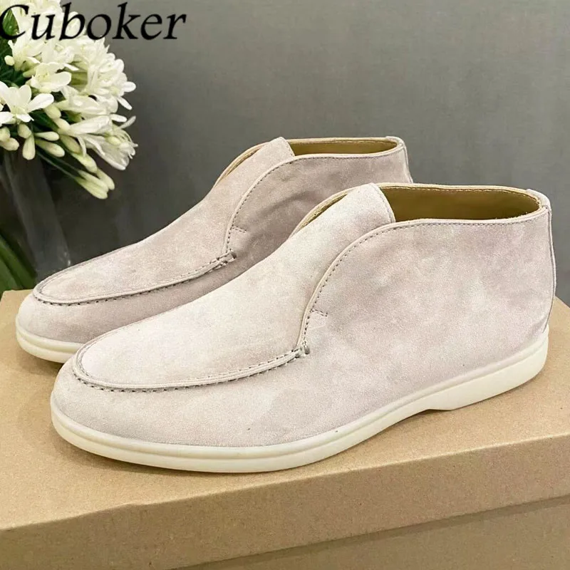 

Top Quality Brand Designer Women Flat Loafers Round Toe Real Kidsuede High Top Spring Autumn Female Causal Mules Shoes Women