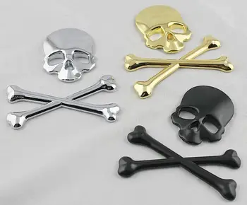 

3d 3m Vehicle Rear Alloy Black Metal Skull Bones Evil Skeleton Emblem Car Truck SUV Tailgate Badge Sticker 3D for kia rio K5 K3