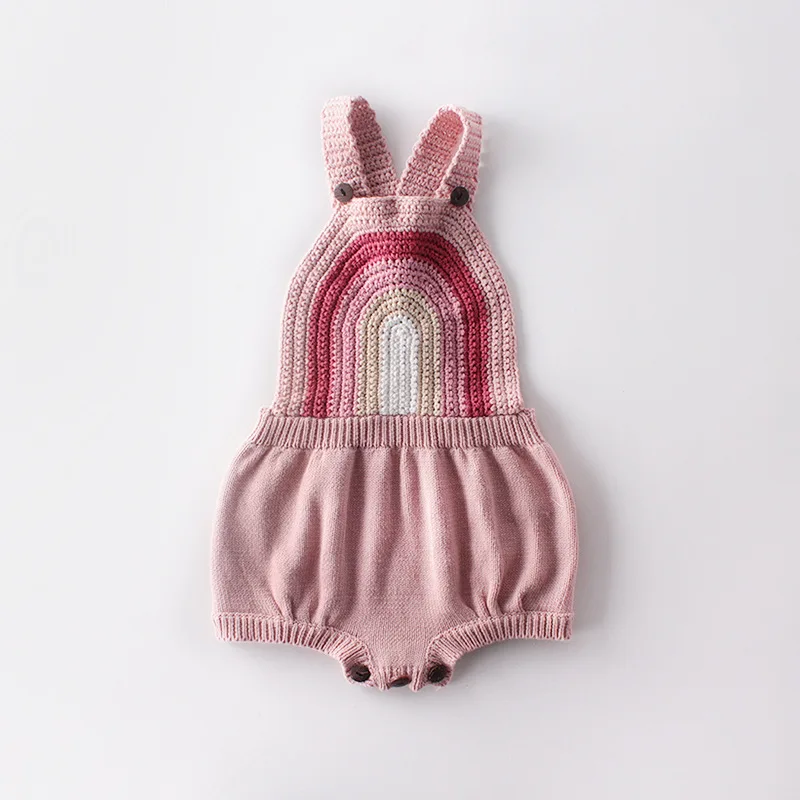 

Spring Autumn cute little girls rainbow knitted woolen yarn bodysuits baby girl casual jumpsuits 0-2Y