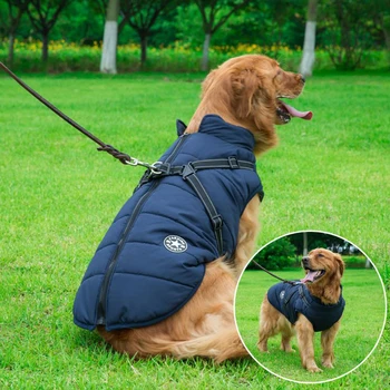 

Winter Warm Pet Dog Clothes Vest Jacket with Harness For Labrador Waterproof Small Medium Large Dog Coat S-4XL