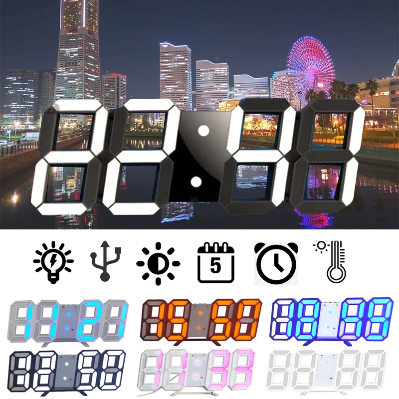 LED Alarm Clock USB Charge 3D Electronic Automatic Induction Digital Clocks Wall Horloge Home Decoration Office Table Desk Clock