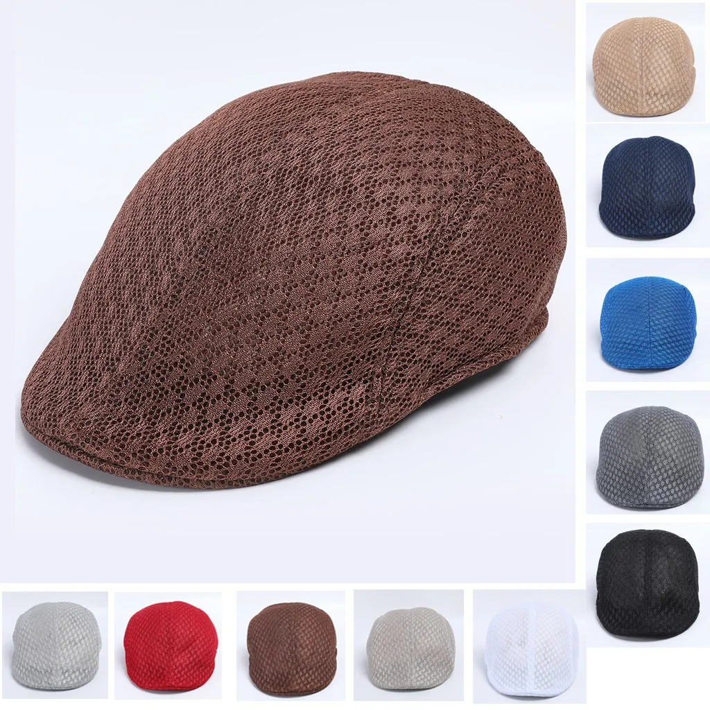 Men Beret Caps Women Vintage Mash Summer Visor Hat Sunhat Casual Comfort Breathable Beret Flat Cap 10 Color Beret Bomme