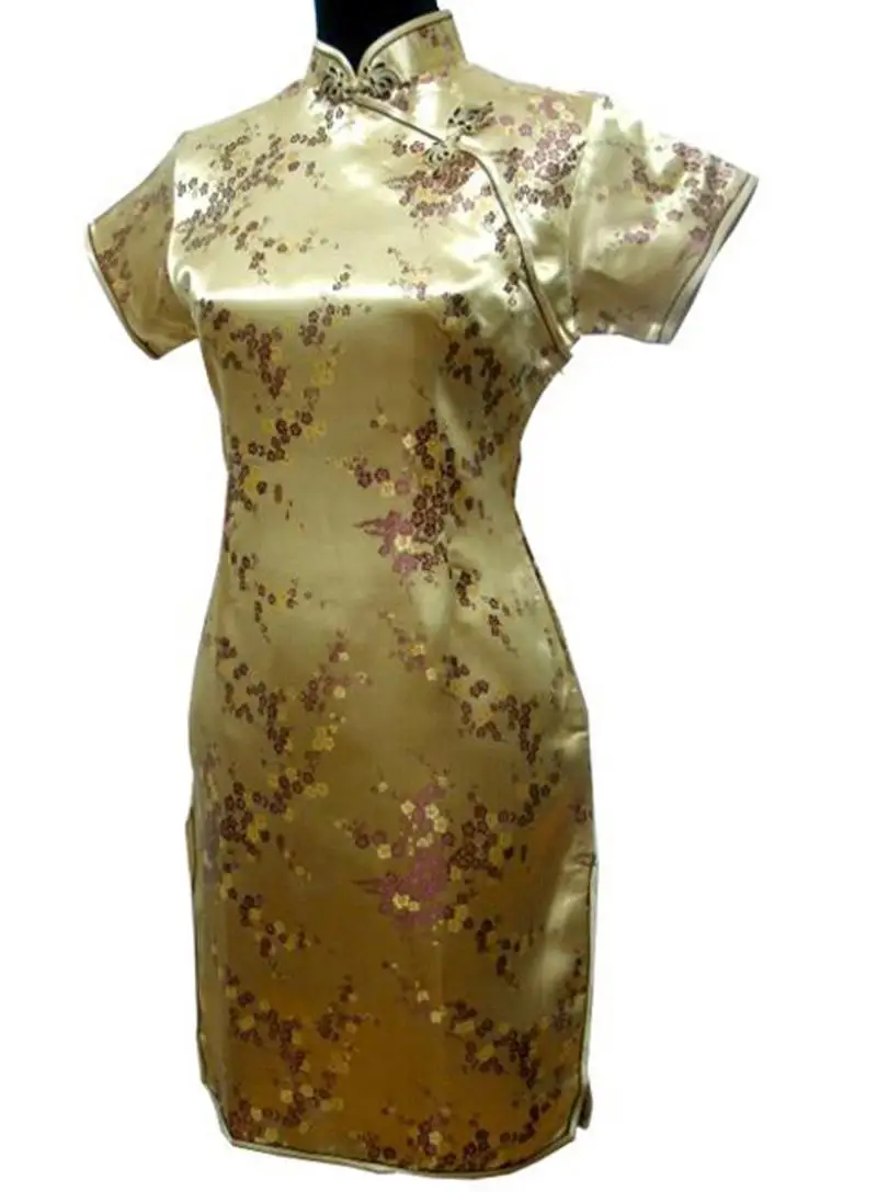 Новинка женское платье с коротким рукавом оверсайз 3XL Vestidso Cheongsam Золотое цветочное традиционное платье Ципао в китайском стиле - Цвет: Золотой