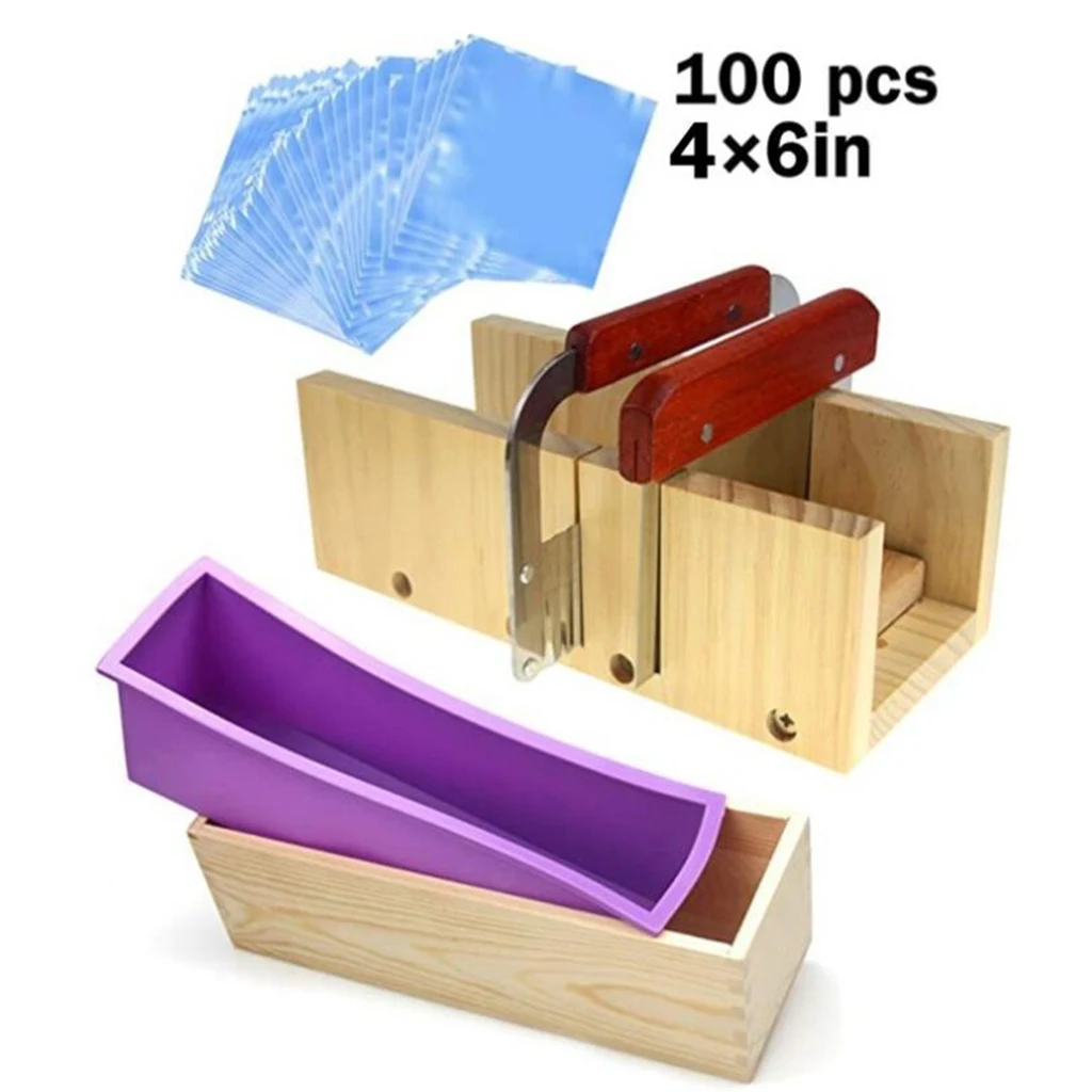Silicone Loaf Mold Soap DIY Cutting Tool Wooden Cutter Box Stainless Steel Blade