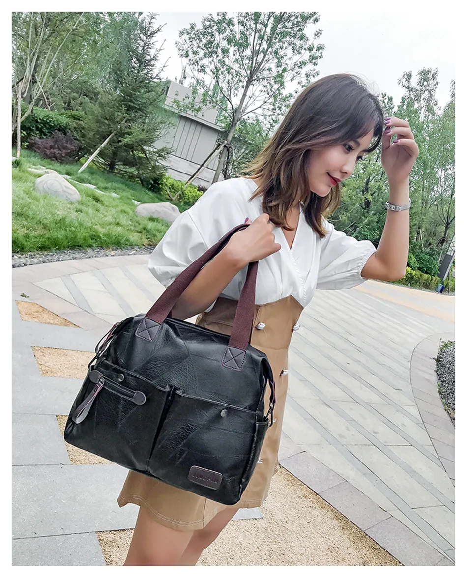 Multi-pocket Casual Large Capacity Women Tote Shoulder Bag PU Leather Ladies Handbag Messenger Bag Soft Shopping Crossbody Bags