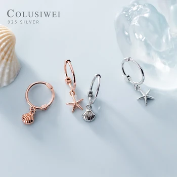 

Colusiwei Authentic 925 Sterling Silver Starfish Shell Asymmetry Hoop Earring for Women Luxury Marine Life Earring Fine Jewelry