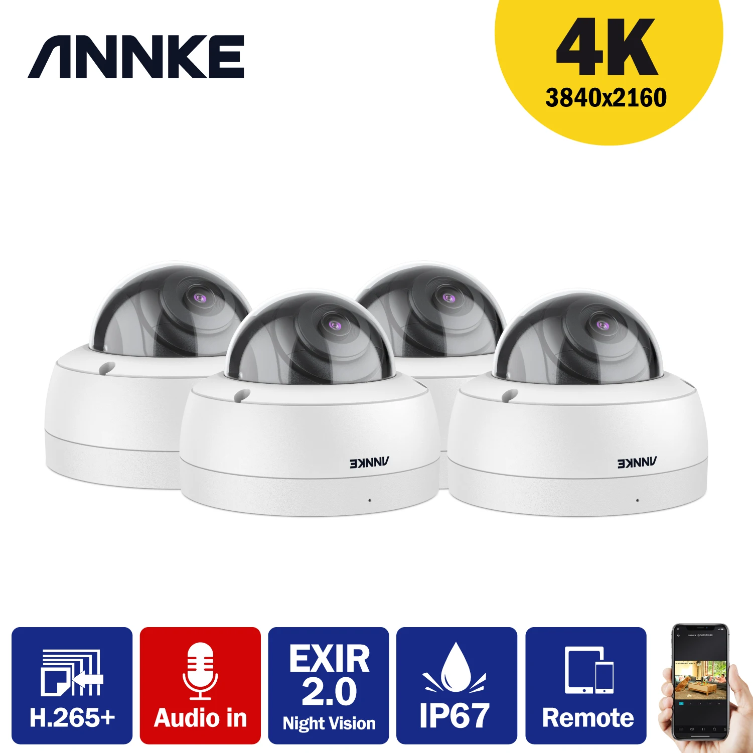 ANNKE 4 шт. в формате 4K UHD IK10 Вандал-пуф POE IP Камера 8MP Крытый Водонепроницаемый купол