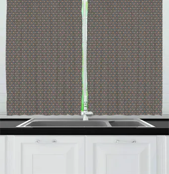 

Cadet Blue Taupe Peach Brown Kitchen Curtains Abstract Continuous Retro Pattern Dotted Triangles Waves for Kitchen Cafe Decor